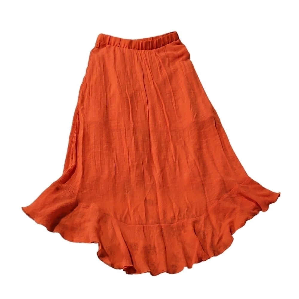 Amy Byer Coral Waterfall Ruffle Skirt 60% Rayon 40% Polyester Size L (14) - Picture 2 of 4